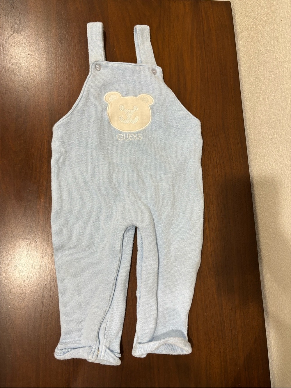 Guess Light Blue Overalls with Cream Bear Applique